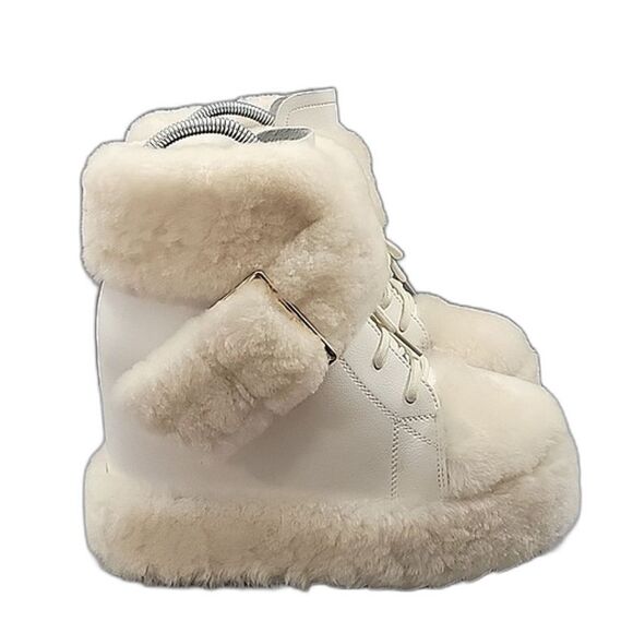 Anthony Wang WTF Dialo Wedge Booties - Ivory / Beige, Faux Fur, Women's SZ 8.5 - Picture 3 of 12